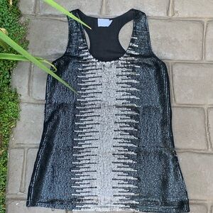 T LOS ANGELES Black Silk Sequin Tank Top.